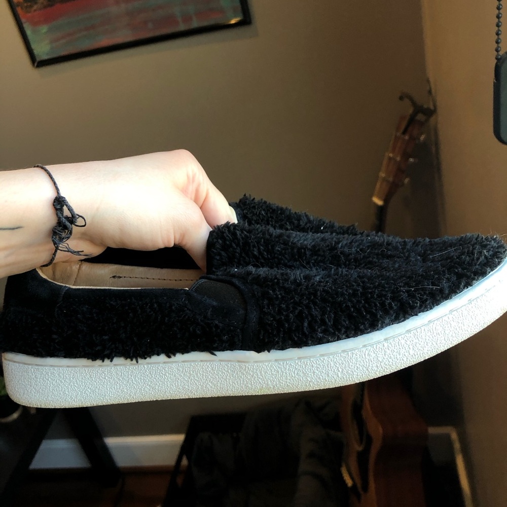 Furry Black Ugg Slip-ons